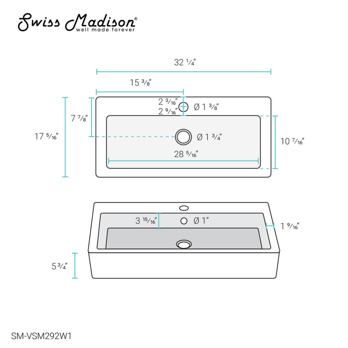 Swiss Madison Voltaire White Marble Ceramic Rectangular Vessel Bathroom
